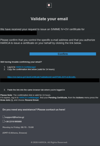 E-Mail zur Verifizierung mit Button "Confirm"