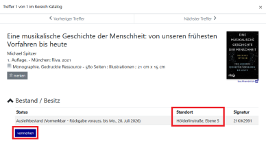 Vollanzeige eines Treffers