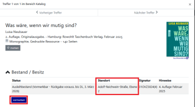 Vollanzeige eines Treffers