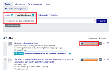 Beispielsuche nach einem Buchkapitel im Bereich "Aufsätze und mehr"