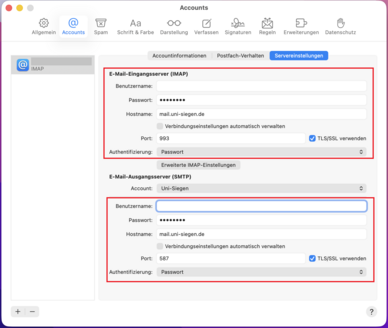 MacOS Apple Mail Account Einstellungen