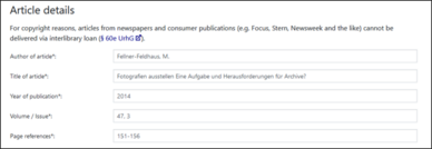 Screenshot interlibrary loan article order details
