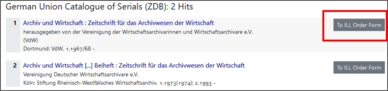 Screenshot interlibrary loan article results list