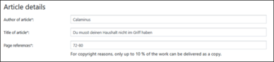 Screenshot interlibrary loan information about article details