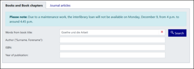 Screenshot interlibrary loan view of current information