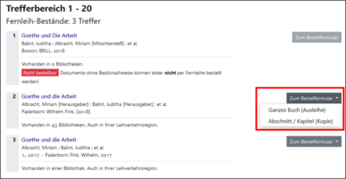 Screenshot Fernleihe Trefferliste Monografien
