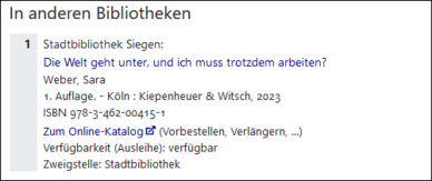 Screenshot Fernleihe Verfügbarkeit in anderen Bibliotheken