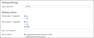 Screenshot interlibrary loan order information form