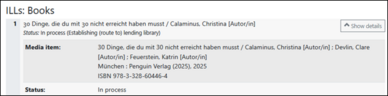 Screenshot interlibrary loan view in library account