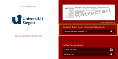Detaillierte Informationen über den Grund der Article Retraction