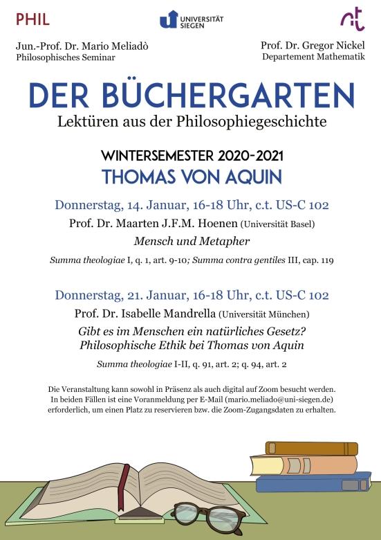 Plakat zum Büchergarten zu Thomas von Aquin