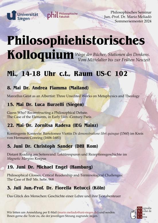 Plakat des Philosophiehistorischen Kolloquiums im Sommersemester 2024