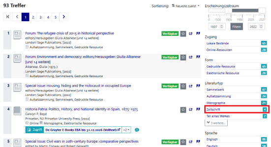 Facette Literaturtyp: Zeitschriften