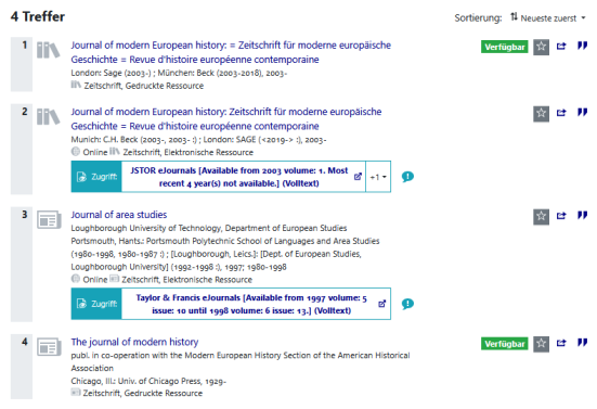 Gefilterte Kurztitelliste