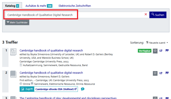 Beispielsuche für die Suche nach einem Buchkapitel