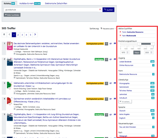Übersicht über die Filter im Katalog plus