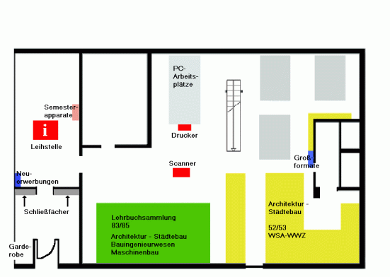 Übersichtsplan Teilbibliothek PB, Ebene 0 rechts