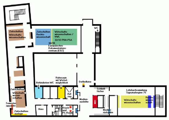 Übersichtsplan Teilbibliothek US, Ebene 0