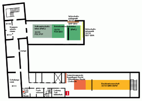 Übersichtsplan Teilbibliothek US, Ebene 1