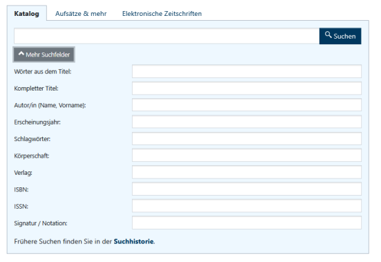 Screenshot der erweiterten Suchmaske im Katalog plus
