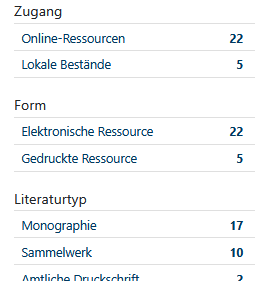 Screenshot der Filtermöglichkeiten im Katalog plus