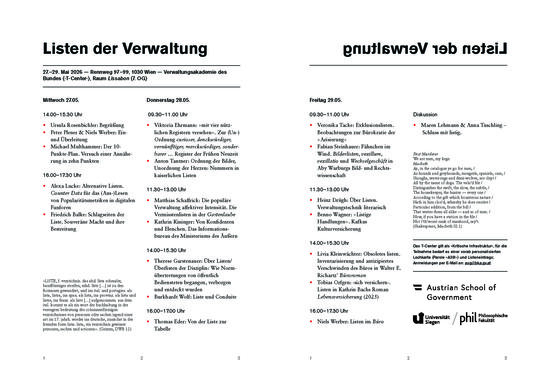 Programm Tagung Listen der Verwaltung, Wien 2026