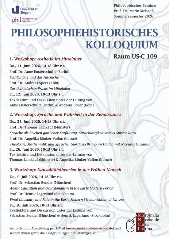 Plakat des Philosophiehistorischen Kolloquiums 2026