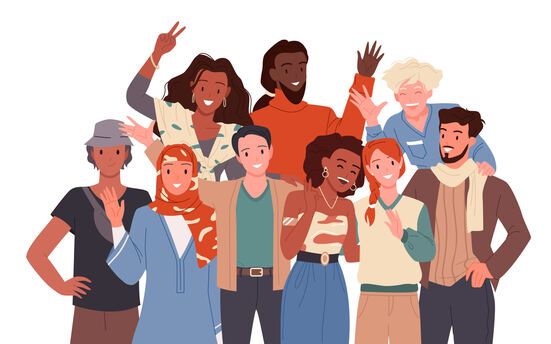 Illustration einer vielfältigen Gruppe junger Menschen