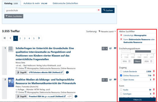 Übersicht über die Filter im Katalog plus