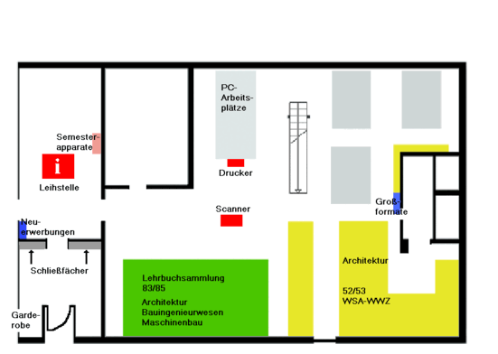 Übersichtsplan Teilbibliothek PB, Ebene 0 rechts