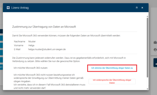 Einverständniserklärung zur Datenübertragung