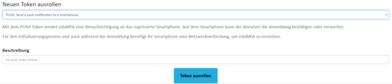 Tokenauswahl mit Button "Token ausrollen"
