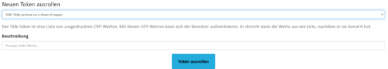 Tokenauswahl mit Button "Token ausrollen"