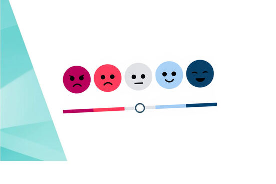 Darstellung einer Reihe Emoticons, die auf einer Skala Zustimmung bis Ablehnung signalisieren.