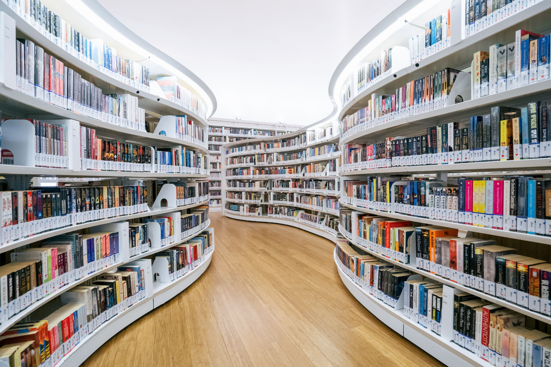 Large library shelves