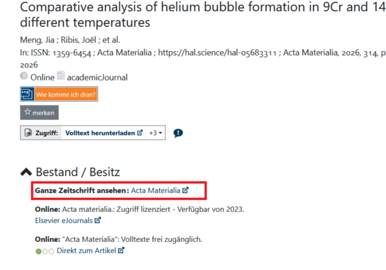 Link zur Zeitschrift in Browzine im Katalog plus
