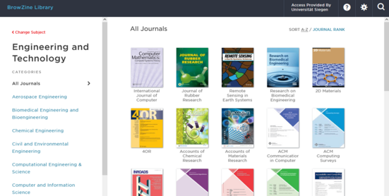 Ansicht von Browzine im Webbrowser