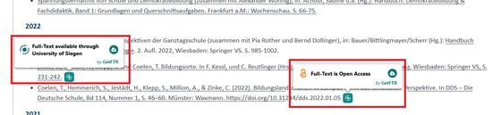 Beispiel von GetFTR-Links in einem Publikationsverzeichnis