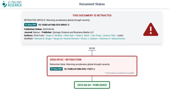 Detailseite zu Informationen über einen zurückgezogenen Artikel