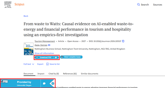 Libkey Icons in einem Literaturzitat in Scopus