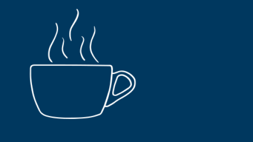 Gezeichnete Kaffeetasse auf blauem Hintergrund