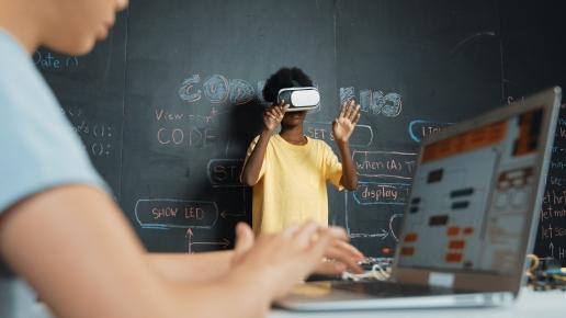 boy wearing virtual reality glasses