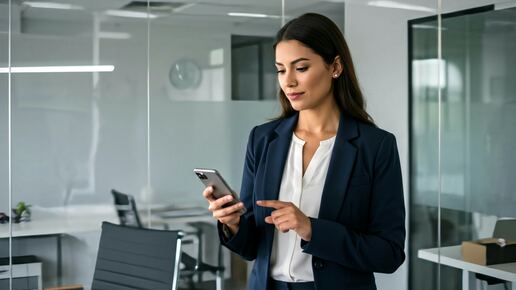 eine frau schaut auf ihr handy