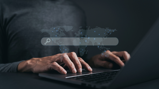 Using laptop or computer online for data and information searching via internet