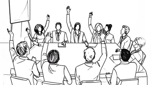 Schwarz-weiss-Skizze eines Meetings