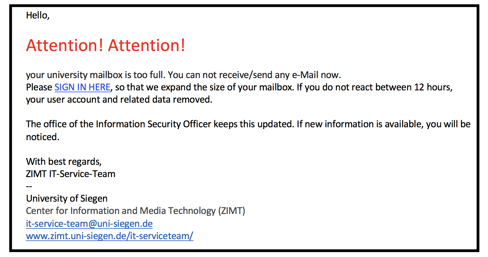 Fraudulent emails  Stabsstelle Informationssicherheit