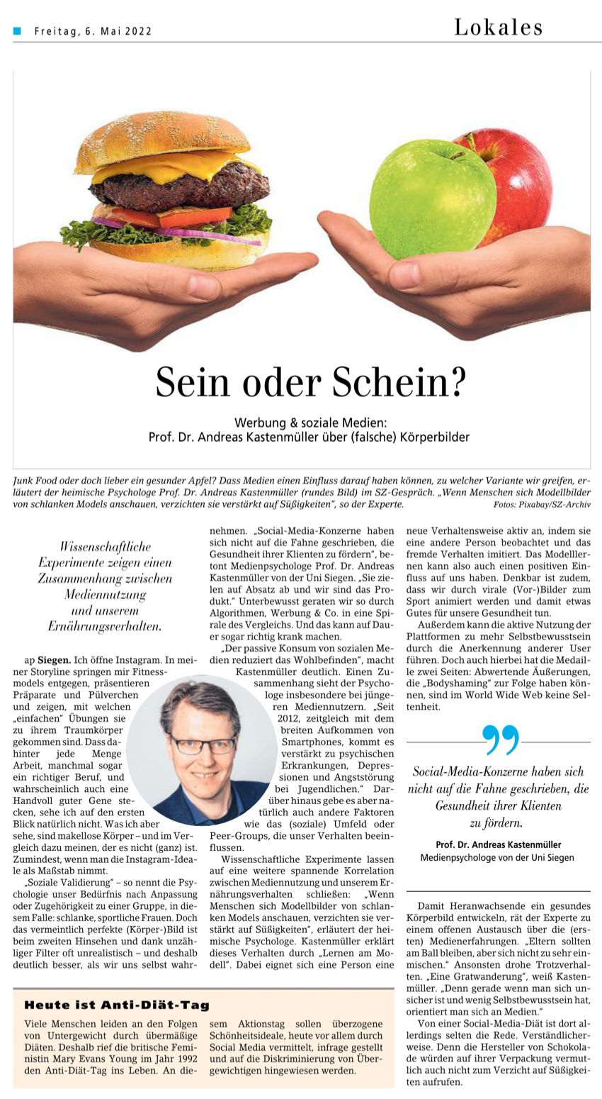 Foto Artikel Siegener Zeitung Anti Diät Tag