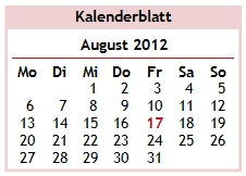 Kalenderblatt August 2012