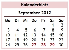 Kalenderblatt September 2012