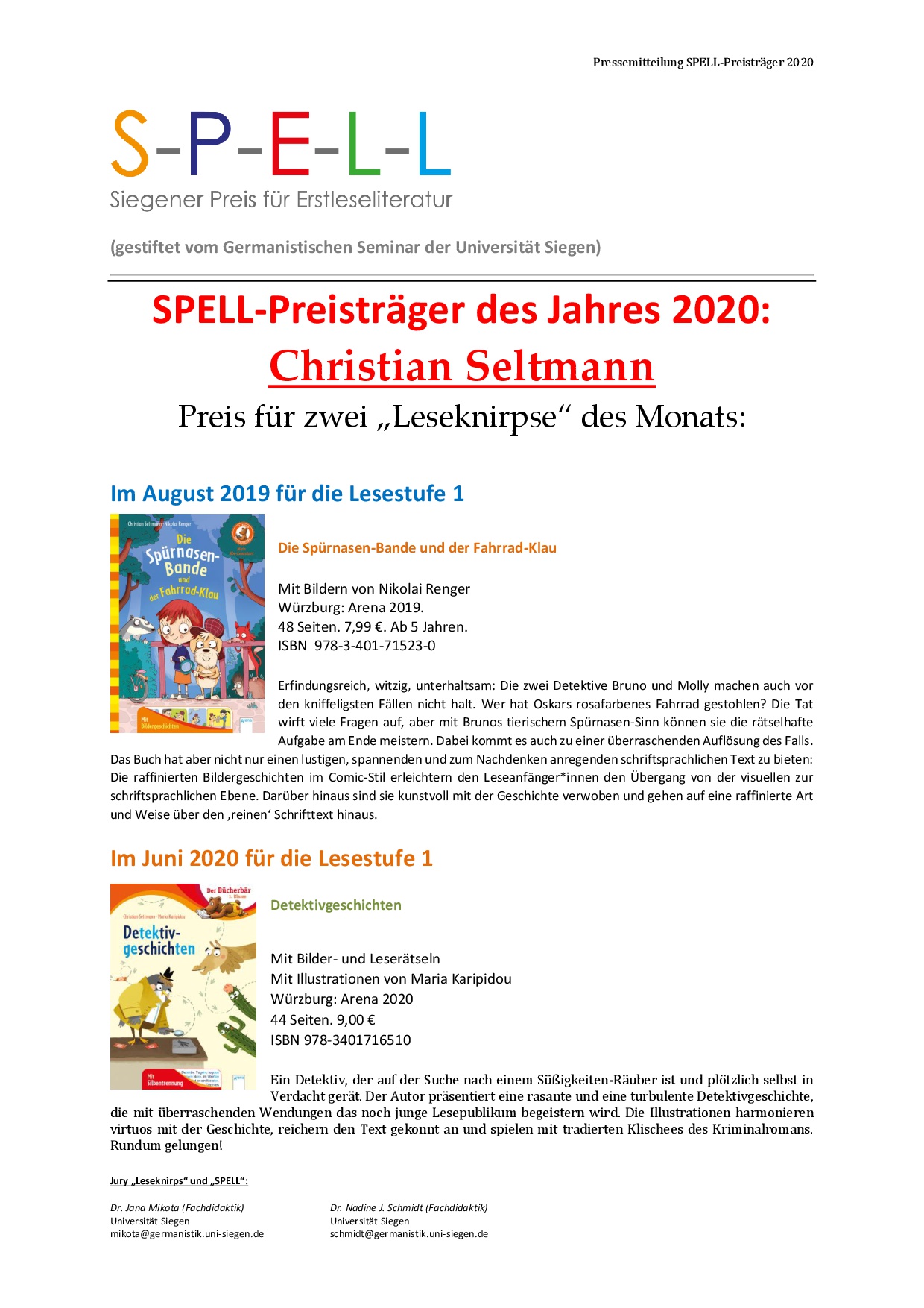 Pressemitteilung SPELL Preisträger 2020